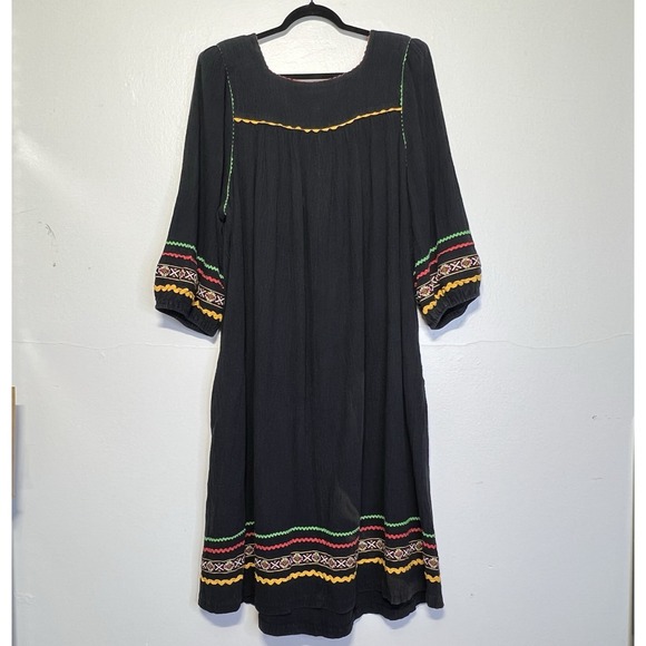 Vtg 1980s Kelli Kaye Ethnic Native Embroidery Midi Dress Union Made Sz 24W FADED - Picture 10 of 16